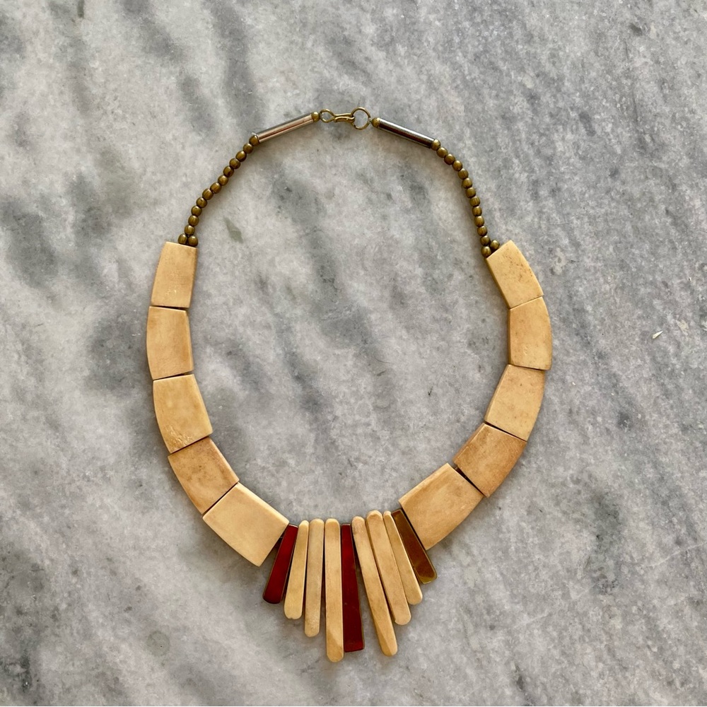 Vintage wood and brass statement necklace